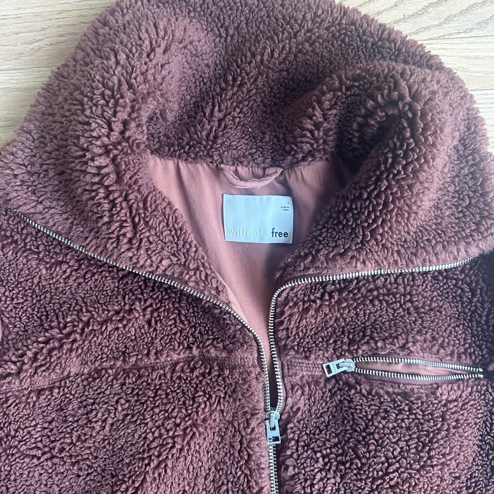 ARITZIA WILFRED FREE Teddy Bomber Brown Sherpa Zip Pockets | size: small - Picture 2 of 6